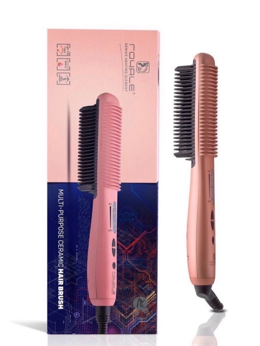 ROYALE Multi-Purpose Ceramic Hair Straightening Brush - Rose Gold ~ Retail $500